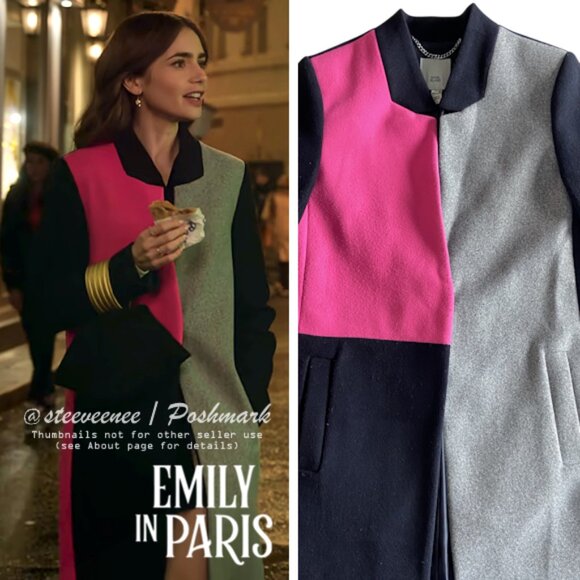 River Island Color Block Longline Coat ASO Emily in Paris